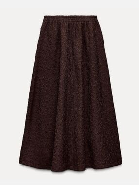 Zara Brown Textured A-Line Skirt Jacquard Women's S Midi Boho